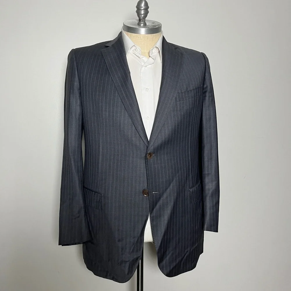 Ermenegildo Zegna Blazer Mens 48L Grey Pinstripe Trofeo Wool 2-Button Jacket